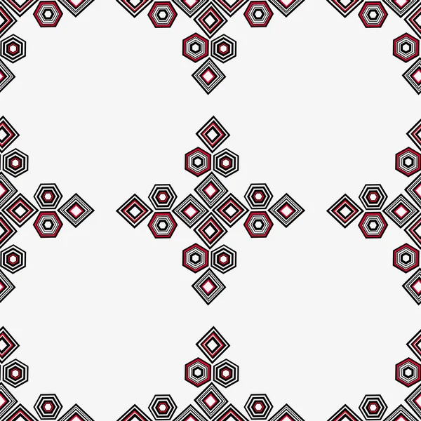 Kırmızı ve siyah beyaz bir arka plan üzerinde geometrik desenler. Sorunsuz.