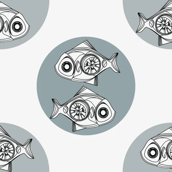 Beau poisson Steampunk et cercles gris. Sans couture . — Image vectorielle