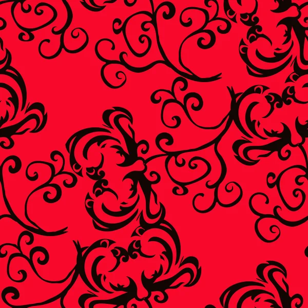 Motif floral noir sur fond rouge . — Image vectorielle