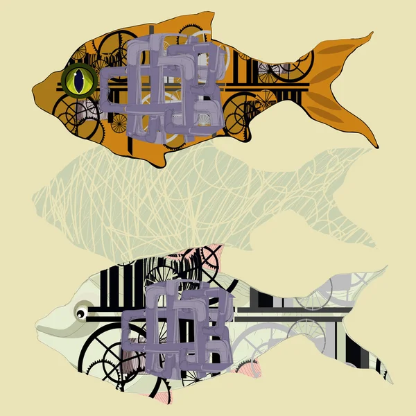 Deux poissons dans le style steampunk . — Image vectorielle