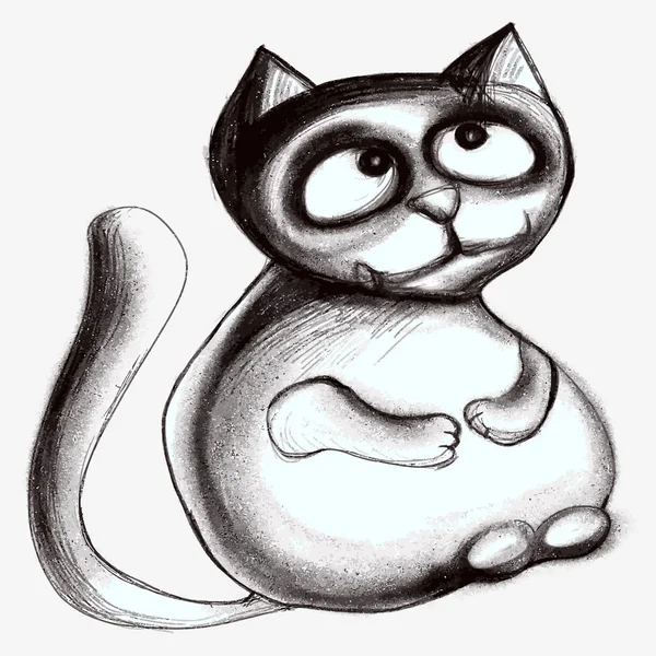 Karikatür kedi. Siyah ve beyaz çizim.