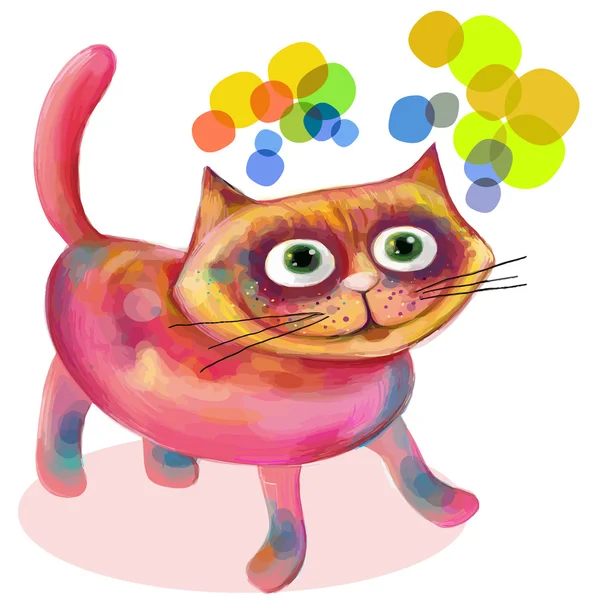 Gato rosa engraçado em estilo cartoon . — Vetor de Stock
