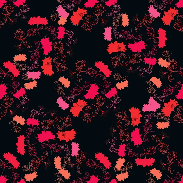 Flores rosas y rojas sobre un fondo oscuro. Sin costuras . — Vector de stock