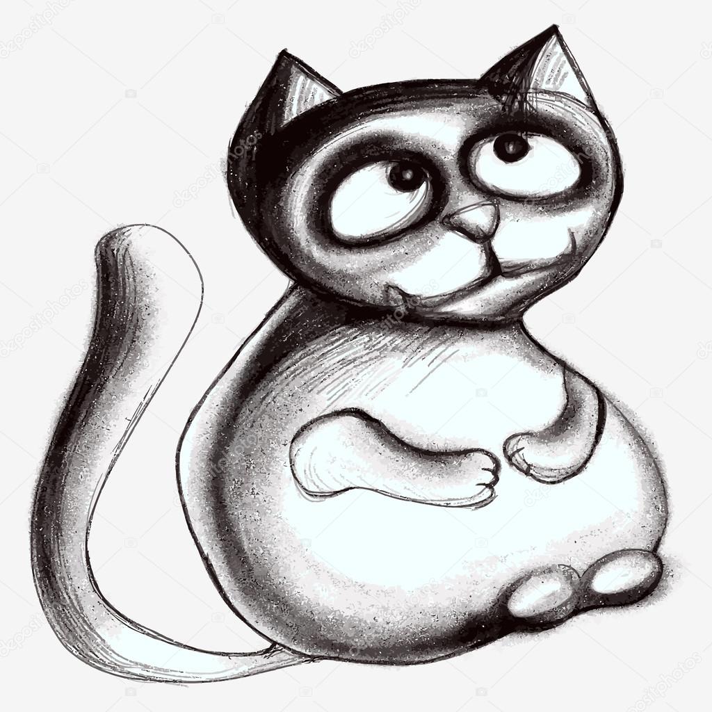 Illustrazione Gatto Cartoon Bianco E Nero Gatto Del