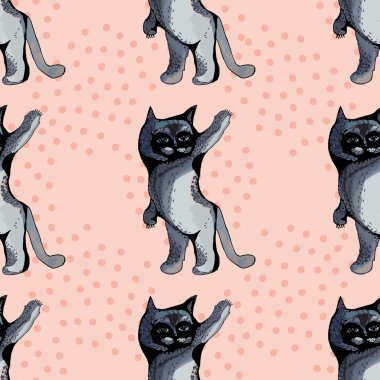 Pembe bir arka plan üzerinde Gri kedi.