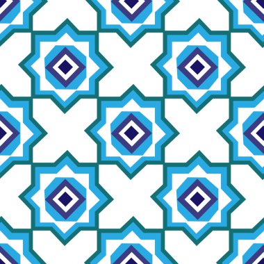 Beyaz ve mavi tonlarda oryantal desen.