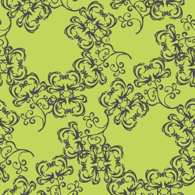 Sarı bir arka plan üzerinde soyut çiçek desenli.