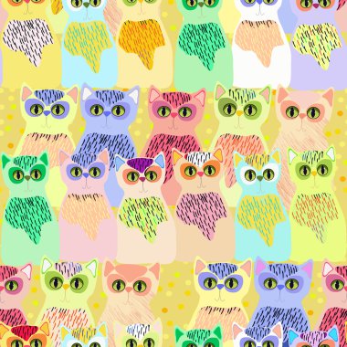 Çok renkli kedi sarı bir arka plan üzerinde. Sorunsuz.