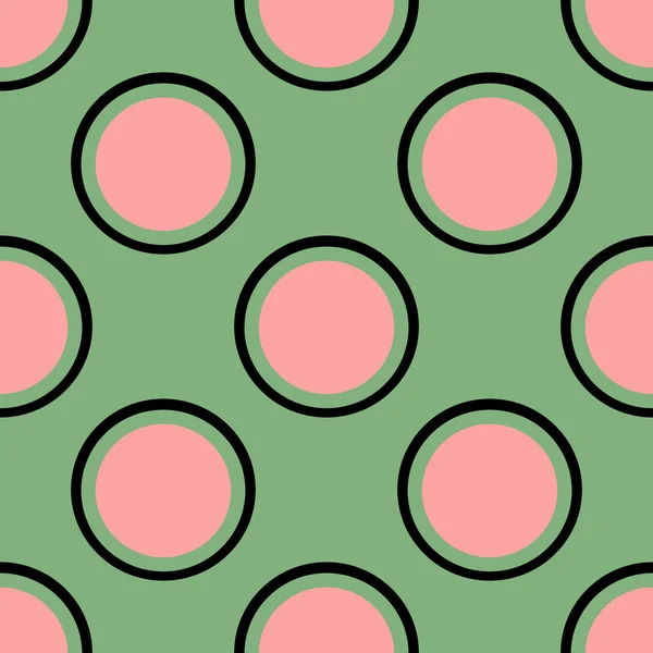 Yeşil bir arka plan üzerine siyah çizgili pembe daireler. Güzel soyut geometrik seamless modeli.