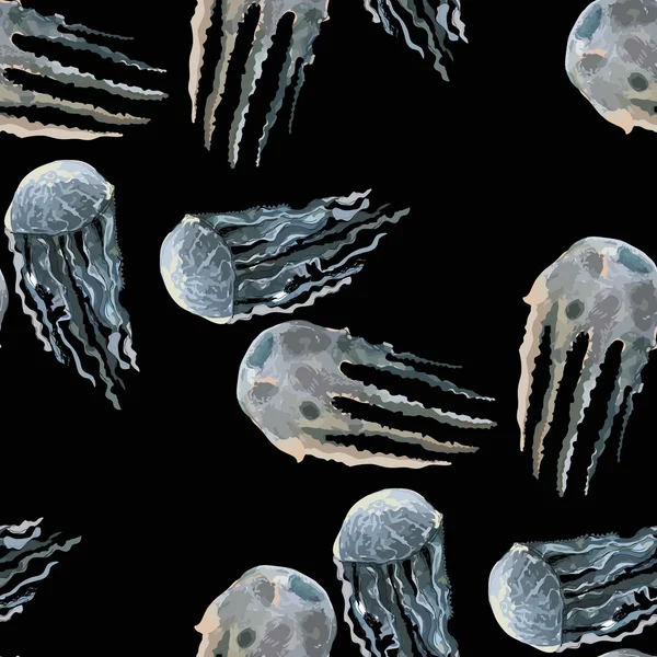 Méduses dans les profondeurs sombres . — Image vectorielle