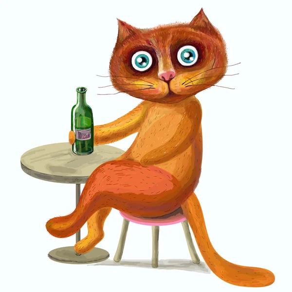 Redhead kitty met een fles van limonade. — Stockvector