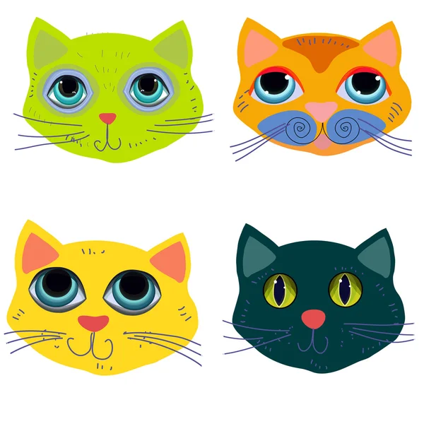 Gatos de cabeza sobre fondo blanco. Conjunto . — Vector de stock