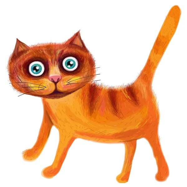 Lindo gato rojo con ojos grandes sobre un fondo blanco . — Vector de stock