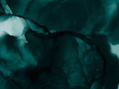 Alkol İllüstrasyonu. Kireç. Indigo, Tidewater Yeşil Altın Çizgileri. Tsunami delikleri Pigment. Su lekeleri. Aquamarine Aquarelle çizildi. Alkol Mürekkebi lekeleri. Renkli Doku.