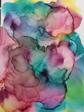 Mürekkep Yıkama Pastası. Çim ve Parlak Püskürtücü. Donuk Arka plan Morbilli. Kontrast Ink Mermeri. Boya lekeleri suluboya çizilmiş. Alkol Mürekkebi Pigmenti. Alkol Arkaplanı.