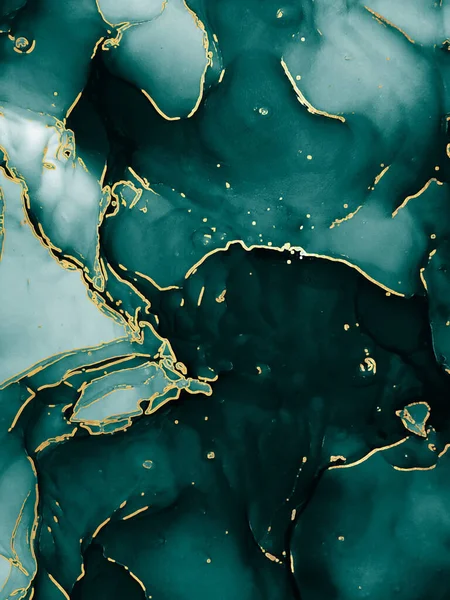 Abstrato Azul Relva Azul Escuro Tidewater Green Gold Drops Ondas — Fotografia de Stock