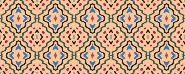 Geometrik duvar kağıdı. Tekrar eden düzen. Eski kağıt eski püskü boya. Damask izi. Havalı Gouache Görüntü. Azure, Magenta ve Coloro. Kireç.