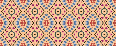 Geometrik resim. Rengi tekrarlıyor. Grunge Tarzı Sonsuz Süs. Yün Tekstil. Güzel mürekkep boyası. Mavi, Kırmızı ve Koloro. Sarı.
