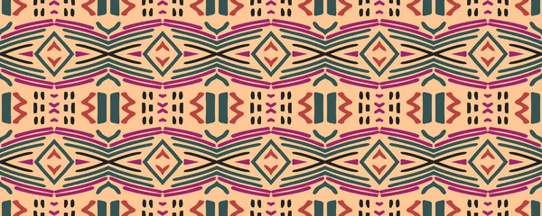 Geometrik baskı. Yansıma düzeni. Eski okul dekorasyon stili. Aztek deseni. Harika bir el boyası. Gök mavisi, yakut ve kan taşı. Yeşil.