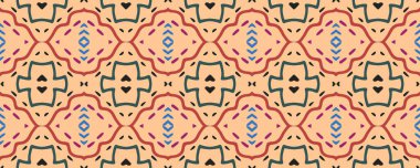 Geometrik baskı. Sonsuz baskı. Eski püskü boya Etnik Nakış. Bohem batik. Lüks Gouache çizilmiş. Mavi, Turuncu ve Atlantik mavisi. Sarı.