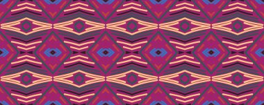 Geometrik duvar kağıdı. İz yansıtılıyor. Eski kağıt tekstil baskısı. Dashiki baskısı. Zarif Kova izi. Indigo, Ruby ve elektrik moru. Sarı.