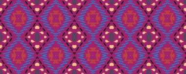Geometrik resim. Geçmişi yansıtıyor. Boya Görüntü Tekstil baskısı. Aztek deseni. Güzel Yıkama Çizimi. Gök mavisi, pembe ve mor. Sarı.