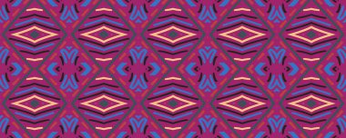 Geometrik resim. Tekrarlanan baskı. Retro Tekstil baskısı. Asya baskısı. Şık Kova Bulanıklığı. Mavi, kırmızı ve orkide çiçeği. Sarı.