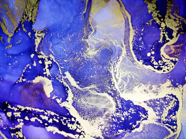 Mavi Soyut Deniz Rengi Beyaz Altın Rengi Temiz Lekesi Mürekkebi — Stok fotoğraf