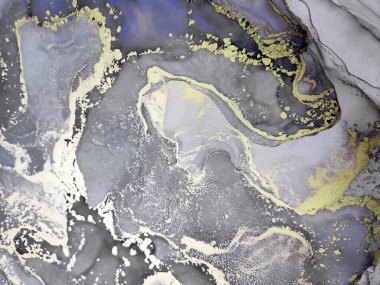 Siyah ve Altın Alkol Mürekkebi. Muhteşem Arkaplan Boyası. Rüya Gouache Görüntü. Solmuş Altın Çizgiler. Gece Gökyüzü. Samanyolu El boyası. Siyah Üzerine Altın Boşanmalar.