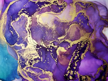 Alkol mürekkebi dokusu. Deniz rengi, beyaz ve altın rengi. Okyanus suyu serpintisi. Su mürekkebi sıvısı. Aquamarine Aquarelle 'i çiziyor. Alkol Mürekkebi lekeleri. Mavi Soyut.