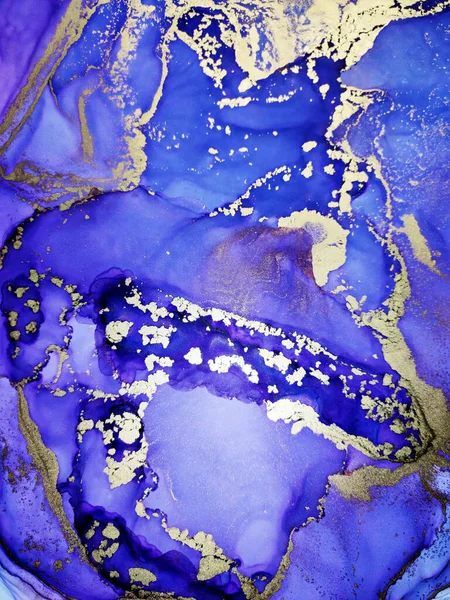 Mürekkep Yıkama Pastası Mavi Beyaz Altın Lekeleri Deniz Dalgaları Mürekkebi — Stok fotoğraf