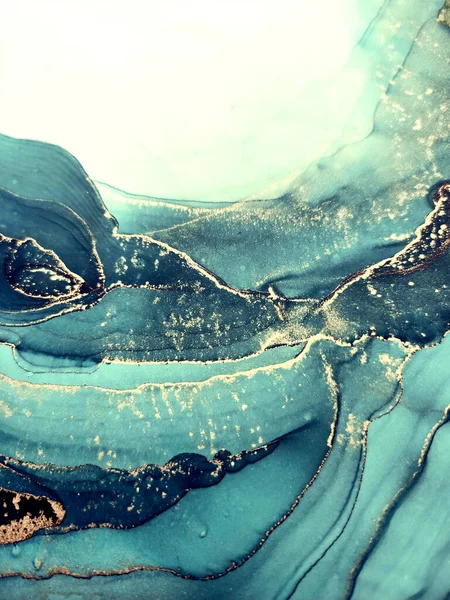 Mürekkep Yıkama Pastası Gökyüzü Rengi Beyaz Altın Pigment Deniz Dalgaları — Stok fotoğraf