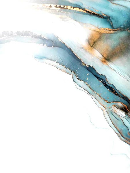 Tintenwäsche Pastell Vorhanden Meeresfarbe Weiß Und Gold Pigment Meereswellen Blots — Stockfoto