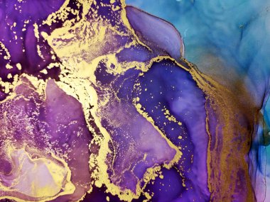 Bulutlar Macro. Lacivert, beyaz ve altın benekli. Deniz suyu sıçraması. Su mürekkebi deseni. Aquamarine Ltains Aquarelle bulanıklığı. Alkol Mürekkebi. Alkol Arkaplanı.