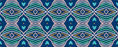 Kusursuz desen Ikat. Lacivert, Pembe ve Kahverengi lekeli. Yıkama Çizimi Sonsuz Hint Süslemesi. Renkli Eşarp Dekoru İplik Tekstili. Renkli Modern ikat.