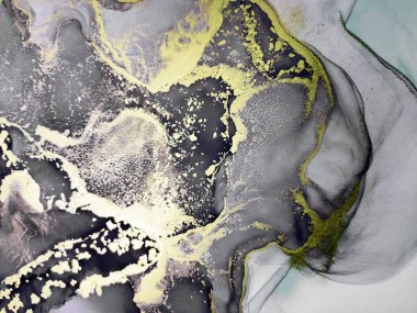 Black and Gold Alcohol Ink. Gold Paint. Abstract Watercolor paint. Marble Golden Dots. Shining Stars. powder Pigment. Gold Divorces on Black.
