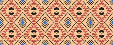 Ikat Seamless Background. Navy blue, Rose and White elements with Gray. Wash Drawing African Motley Print. Colorful Shawl Decor Dyed batik. Colorful Dirty Art ikat.