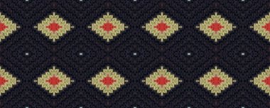 Seamless Volume Napkin Background. Slavic Cozy Textile. Santa Claus Style Ethnic Ornament. Handmade Northern Knitted Pattern. Bright Plaid Weaving.