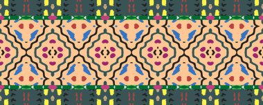 Ikat Seamless Pattern. Blue, Rose and Brown Smudges with Black. Aquarelle African Textile Decoration. Art Cloth Decor Ethnic Embroidery. Colorful Ethnic ikat.