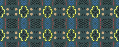Ikat Seamless Background. Navy blue, Magenta and Brown color with Charcoal. Watercolor Aztec Endless Fabric. Graphic Carpet Decor Grunge Style. Colorful Boho ikat.