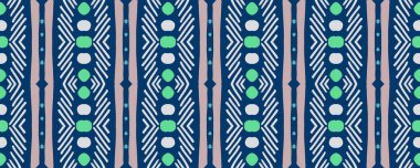 Ikat Seamless Strip picture. Blue, Purple and White Strips with Charcoal. Wash Drawing Indonesian Dirty paper. Vintage Carpet Decor Motley Print. Colorful Graphic ikat.