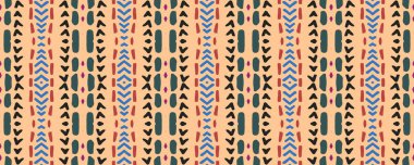 Ikat Seamless Strip picture. Navy blue, Rose and White Blots with Black. Aquarelle Damask Design. Boho Scarf Decor Textile Decoration. Colorful Rainbow ikat.