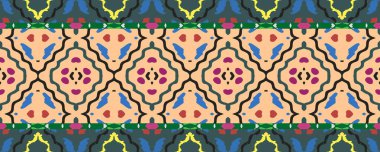 Ikat Kusursuz Resim. Gökyüzü, Kızıl ve Kahverengi Görüntü ve Kömür. Endonezya 'nın Sonsuz Süslü Suluboya. Bohem Eşarp Dekoru İncecik Tekstil. Renkli Modern ikat.