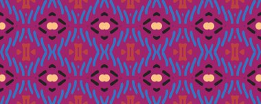Kusursuz bir arka plan. Mavi, mor ve siyah şeritli beyaz şeritler. Suluboya Shibori Etkisi. Modern Çeşitli Sonsuz Dekorasyonlu Kumaş. Renkli Vintage ikat.