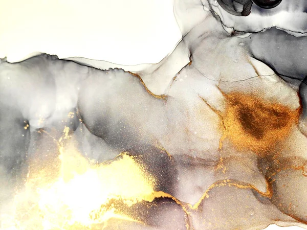 黒と金のアルコールインク アルコールインクペイント アートワークインクプリント 液体ゴールデンスプラッシュ 素晴らしい壁紙 ヴェイル グアッシュ プリント 黒人の金の離婚 — ストック写真