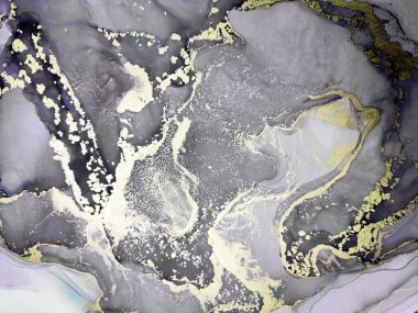 Siyah ve Altın Alkol Mürekkebi. Sıvı boyası. Dekoratif El Çizimi. Sanat eserleri, altın lekeler. Galaksi Geçmişi. Peçe suluboya boya. Siyah Üzerine Altın Boşanmalar.