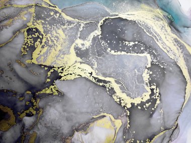 Siyah ve Altın Alkol Mürekkebi. Sprey boya. Girdap takımyıldızı Mürekkep Bulanıklığı. Altın Noktalar. Bulutlar Macro. Mermer Kova. Siyah Üzerine Altın Boşanmalar.