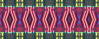 Ikat Seamless Pattern. Blue, Magenta and Brown Stains with Black. Aquarelle Indonesian Motif. Dirty Art Pillow Decor Grunge Style. Colorful Graphic ikat.