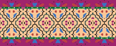 Ikat Seamless Strip picture. Blue, Scarlet and White color with Charcoal. Watercolor Shibori Design. Art Shawl Decor Endless Fabric. Colorful Graphic ikat.