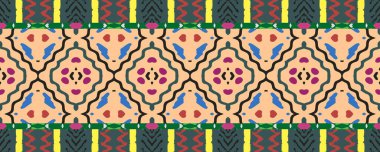 Ikat Seamless Picture. Blue, Scarlet and Brown Stains with Charcoal. Aquarelle Damask Effect. Hand Drawn Rug Decor Folk Design. Colorful Tribal ikat.